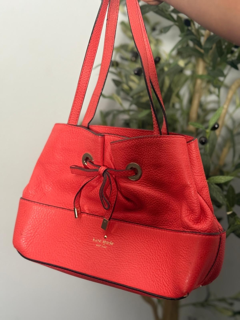 kate spade Red Leather Drawstring Shoulder Bag